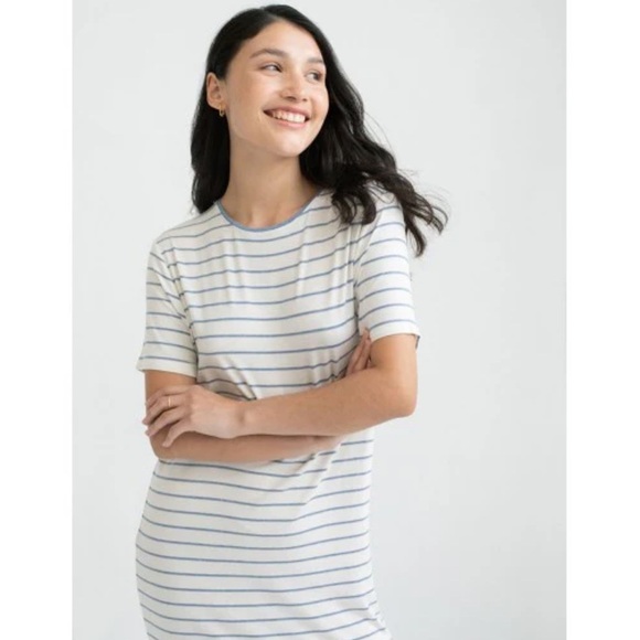 New Mus & Bombon Bornan Raya Azul Maxi Striped Dress  Sz S Viscose - Picture 2 of 12